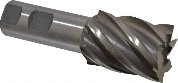 Interstate - 1-1/2", 2" LOC, 1" Shank Diam, 4-1/2" OAL, 6 Flute, High Speed Steel Square End Mill - Single End, Uncoated, Spiral Flute, 30° Helix, Right Hand Cut, Right Hand Flute - Apex Tool & Supply