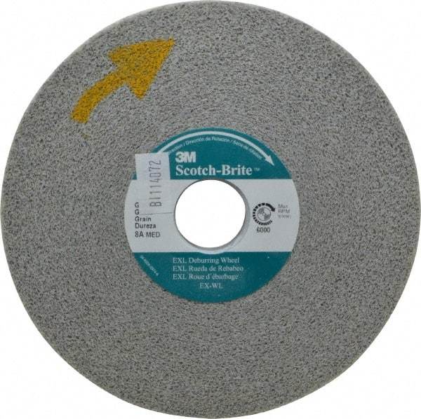 3M - 6" Diam, 1/2" Face Width, 1" Center Hole, Medium Grade, Aluminum Oxide Deburring Wheel - Convolute, Hard Density 8 Grade, 6,000 RPM - Apex Tool & Supply