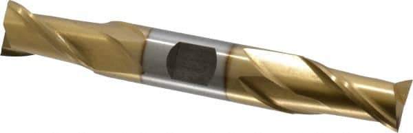 Interstate - 5/8", 1-1/8" LOC, 5/8" Shank Diam, 4-1/2" OAL, 2 Flute, High Speed Steel Square End Mill - Double End, TiN Finish, Spiral Flute, 30° Helix, Centercutting, Right Hand Cut, Right Hand Flute - Apex Tool & Supply