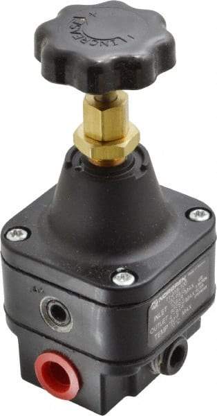 Norgren - 1/4 NPT Port, 12 CFM, Zinc Precision Constant Bleed Regulator - 1 to 60 psi Range, 150 Max psi Supply Pressure, 2.12" Wide x 4.55" High - Apex Tool & Supply