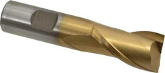 Interstate - 7/8", 1-1/2" LOC, 3/4" Shank Diam, 3-3/4" OAL, 2 Flute, High Speed Steel Square End Mill - Single End, TiN Finish, Spiral Flute, 30° Helix, Centercutting, Right Hand Cut, Right Hand Flute - Apex Tool & Supply