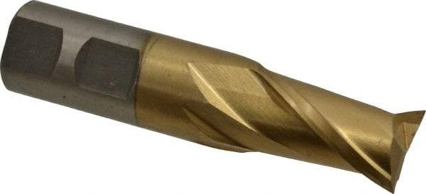 Interstate - 7/8", 1-1/2" LOC, 7/8" Shank Diam, 3-3/4" OAL, 2 Flute, High Speed Steel Square End Mill - Single End, TiN Finish, Spiral Flute, 30° Helix, Centercutting, Right Hand Cut, Right Hand Flute - Apex Tool & Supply