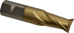 Interstate - 7/8", 1-1/2" LOC, 7/8" Shank Diam, 3-3/4" OAL, 2 Flute, High Speed Steel Square End Mill - Single End, TiN Finish, Spiral Flute, 30° Helix, Centercutting, Right Hand Cut, Right Hand Flute - Apex Tool & Supply