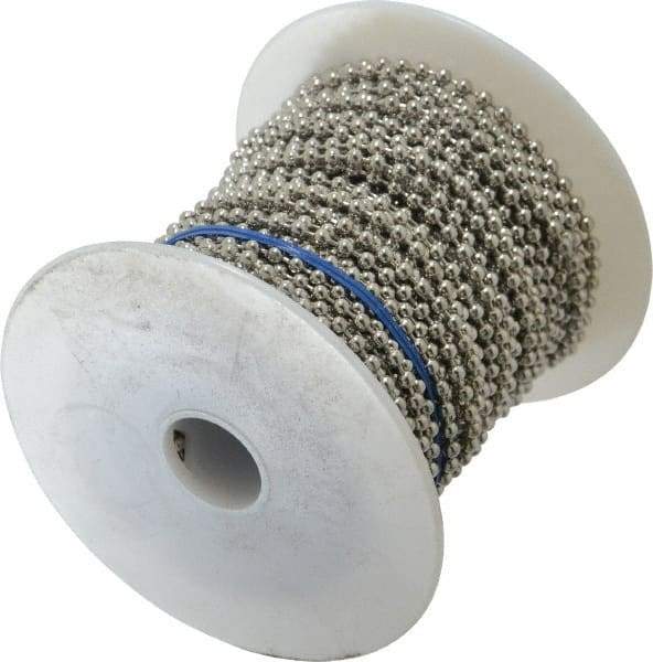 Made in USA - Number 6 Trade Size Steel Ball Chain - 0.127 Inch Ball Diameter, 25 Lbs. Tensile Strength, 100 Ft. Long , 69 Balls per Foot - Apex Tool & Supply