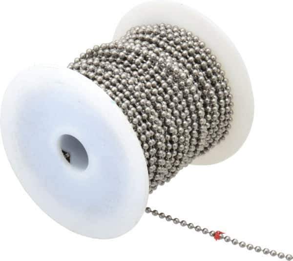 Made in USA - Number 6 Trade Size Stainless Steel Ball Chain - 0.127 Inch Ball Diameter, 45 Lbs. Tensile Strength, 100 Ft. Long , 72 Balls per Foot - Apex Tool & Supply