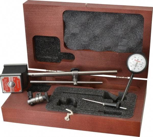 Starrett - 0.001" Graduation, 0-100 Dial Reading, Dial Indicator & Base Kit - 1-15/16" Base Length x 1-5/8" Base Width x 1-7/8" Base Height, 1-11/16" Dial Diam - Apex Tool & Supply