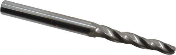 Accupro - 1° Taper Angle per Side, 3/16" Small End Diam, 1-1/4" LOC, Solid Carbide 3 Flute Tapered Ball End Mill - 3" OAL, 1/4" Shank Diam - Apex Tool & Supply