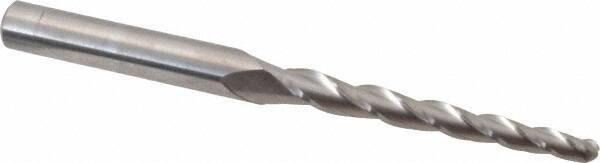 Accupro - 1.5° Taper Angle per Side, 1/8" Small End Diam, 1-1/2" LOC, Solid Carbide 3 Flute Tapered Ball End Mill - 3" OAL, 1/4" Shank Diam - Apex Tool & Supply