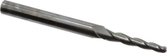 Accupro - 2° Taper Angle per Side, 1/8" Small End Diam, 1" LOC, Solid Carbide 3 Flute Tapered Ball End Mill - 3" OAL, 1/4" Shank Diam - Apex Tool & Supply