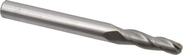 Accupro - 2° Taper Angle per Side, 3/16" Small End Diam, 3/4" LOC, Solid Carbide 3 Flute Tapered Ball End Mill - 2-1/2" OAL, 1/4" Shank Diam - Apex Tool & Supply