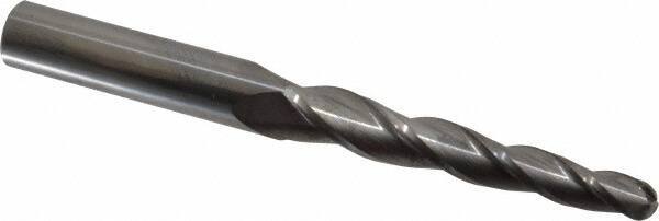 Accupro - 2° Taper Angle per Side, 3/8" Small End Diam, 3-1/4" LOC, Solid Carbide 3 Flute Tapered Ball End Mill - 6" OAL, 5/8" Shank Diam - Apex Tool & Supply