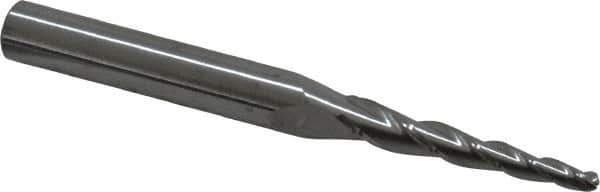 Accupro - 3° Taper Angle per Side, 3/32" Small End Diam, 1" LOC, Solid Carbide 3 Flute Tapered Ball End Mill - 2-1/2" OAL, 1/4" Shank Diam - Apex Tool & Supply