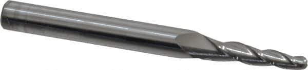 Accupro - 3° Taper Angle per Side, 1/8" Small End Diam, 3/4" LOC, Solid Carbide 3 Flute Tapered Ball End Mill - 2-1/2" OAL, 1/4" Shank Diam - Apex Tool & Supply