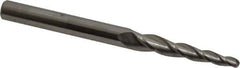 Accupro - 3° Taper Angle per Side, 1/8" Small End Diam, 1-1/4" LOC, Solid Carbide 3 Flute Tapered Ball End Mill - 3" OAL, 1/4" Shank Diam - Apex Tool & Supply