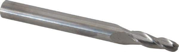 Accupro - 3° Taper Angle per Side, 3/16" Small End Diam, 3/4" LOC, Solid Carbide 3 Flute Tapered Ball End Mill - 3" OAL, 5/16" Shank Diam - Apex Tool & Supply