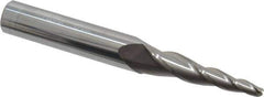 Accupro - 5° Taper Angle per Side, 1/8" Small End Diam, 1-1/4" LOC, Solid Carbide 3 Flute Tapered Ball End Mill - 3" OAL, 3/8" Shank Diam - Apex Tool & Supply