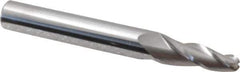 Accupro - 5° Taper Angle per Side, 3/16" Small End Diam, 3/4" LOC, Solid Carbide 3 Flute Tapered Ball End Mill - 2-1/2" OAL, 5/16" Shank Diam - Apex Tool & Supply