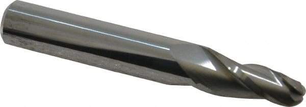 Accupro - 5° Taper Angle per Side, 1/4" Small End Diam, 3/4" LOC, Solid Carbide 3 Flute Tapered Ball End Mill - 2-1/2" OAL, 3/8" Shank Diam - Apex Tool & Supply