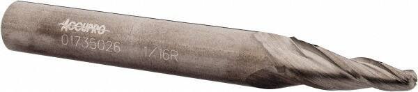 Accupro - 7° Taper Angle per Side, 1/8" Small End Diam, 3/4" LOC, Solid Carbide 3 Flute Tapered Ball End Mill - 2-1/2" OAL, 5/16" Shank Diam - Apex Tool & Supply