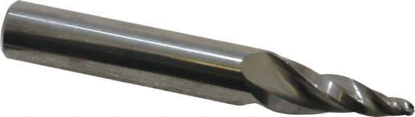 Accupro - 10° Taper Angle per Side, 1/8" Small End Diam, 3/4" LOC, Solid Carbide 3 Flute Tapered Ball End Mill - 2-3/4" OAL, 7/16" Shank Diam - Apex Tool & Supply