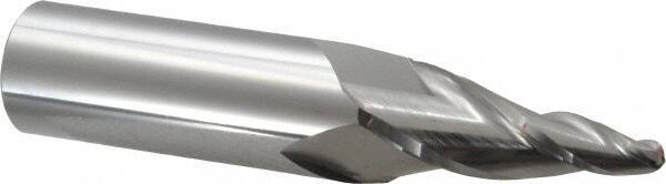 Accupro - 10° Taper Angle per Side, 1/4" Small End Diam, 2" LOC, Solid Carbide 3 Flute Tapered Ball End Mill - 5" OAL, 1" Shank Diam - Apex Tool & Supply