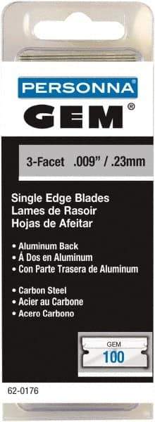 GEM - 100 Piece Steel Single Edge Blade - 1-1/2" OAL, 0.009" Blade Thickness - Apex Tool & Supply