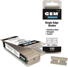 GEM - 100 Piece Stainless Steel Single Edge Blade - 1-1/2" OAL, 0.009" Blade Thickness - Apex Tool & Supply