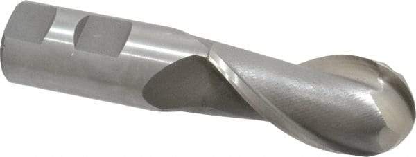 Interstate - 1-1/8" Diam, 2-1/4" LOC, 2 Flute High Speed Steel Ball End Mill - Uncoated, Single End, 4-3/4" OAL, 1" Shank Diam, Spiral Flute - Apex Tool & Supply
