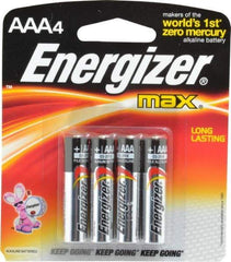 Energizer - Size AAA, Alkaline, 4 Pack, Standard Battery - 1.5 Volts, Button Tab Terminal, LR03, ANSI, IEC Regulated - Apex Tool & Supply