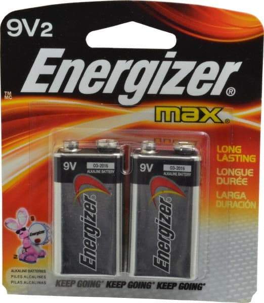 Energizer - Size 9V, Alkaline, 2 Pack, Standard Battery - 9 Volts, Miniature Snap Terminal, 6LR61, ANSI, IEC Regulated - Apex Tool & Supply