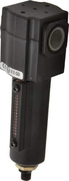 Norgren - 3/8" Port, 6.02" High x 1.98" Wide Compact Filter with Metal Bowl, Automatic Drain - 55 SCFM, 150 Max psi, 150°F Max Temp, Sight Glass Included, Modular Connection, 2.2 oz Bowl Capacity - Apex Tool & Supply