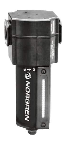 Norgren - 3/4" Port, 7.95" High x 3.15" Wide Standard Filter with Metal Bowl, Automatic Drain - 140 SCFM, 250 Max psi, 150°F Max Temp, Sight Glass Included, Modular Connection, 7 oz Bowl Capacity - Apex Tool & Supply