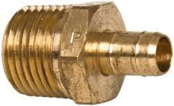 Parker - 3/8" Tube ID, 1/2-14 Thread, Metal Barbed Male Tube Connector - Brass, 1/2" Tube OD - Apex Tool & Supply