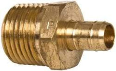 Parker - 3/8" Tube ID, 1/2-14 Thread, Metal Barbed Male Tube Connector - Brass, 1/2" Tube OD - Apex Tool & Supply