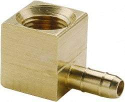 Parker - 11/64" Tube ID, 1/8-27 Thread, Metal Barbed Female Tube Elbow - Brass, 1/4" Tube OD - Apex Tool & Supply