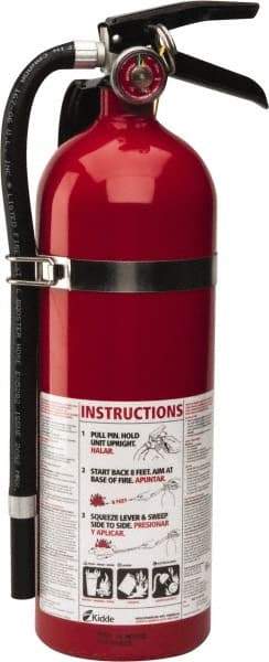 Kidde - 5 Lb, 3-A:40-B:C Rated, Dry Chemical Fire Extinguisher - 4-1/2" Diam x 16.07" High, 195 psi, 18' Discharge in 15 sec, Rechargeable, Seamless Aluminum Cylinder - Apex Tool & Supply