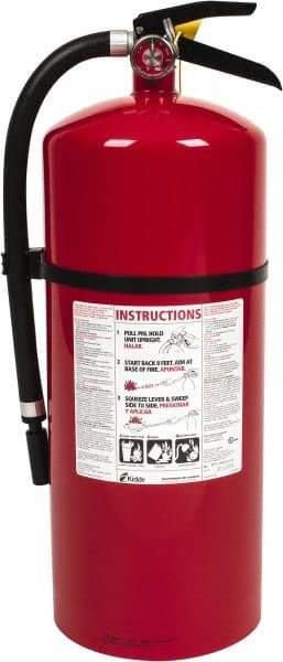 Kidde - 18 Lb, 6-A:80-B:C Rated, Dry Chemical Fire Extinguisher - 7" Diam x 21.6" High, 195 psi, 20' Discharge in 22 sec, Rechargeable, Steel Cylinder - Apex Tool & Supply