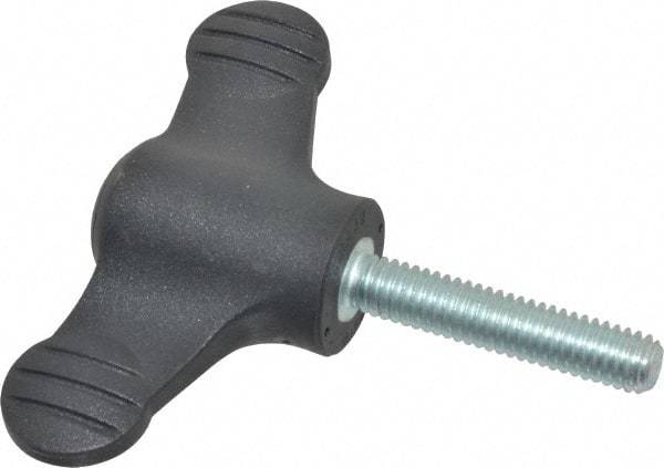 KIPP - 2.95" Head Length, Thermoplastic, Threaded Stem Bar / Wing Knob - 1.38" Hub Diam, 0.65" Hub Height, Black - Apex Tool & Supply