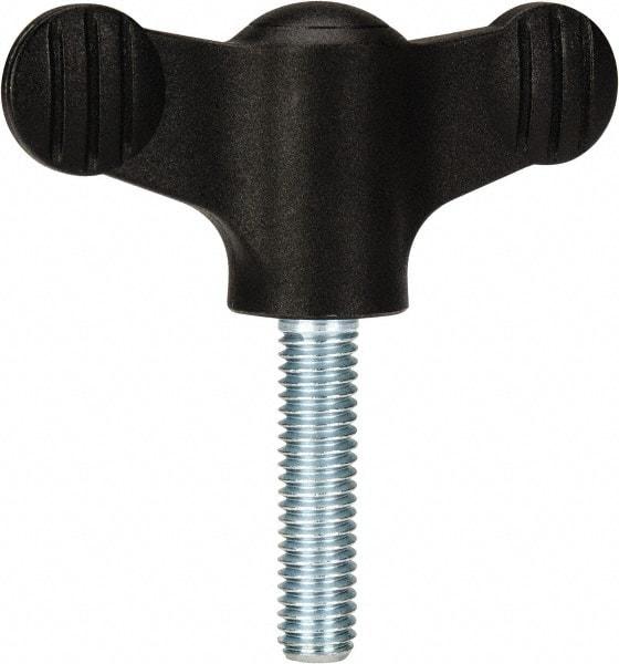 KIPP - 2.95" Head Length, Thermoplastic, Threaded Stem Bar / Wing Knob - 1.38" Hub Diam, 0.65" Hub Height, Black - Apex Tool & Supply