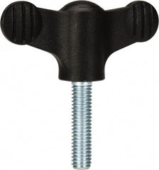 KIPP - 2.95" Head Length, Thermoplastic, Threaded Stem Bar / Wing Knob - 1.38" Hub Diam, 0.65" Hub Height, Black - Apex Tool & Supply