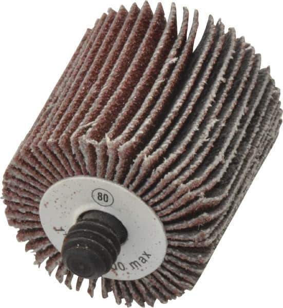 Camel Grinding Wheels - 1" Diam x 1" Face Width, Medium Aluminum Oxide Coated Mounted Flap Wheel - 1/4-20 Threaded Mount, 80 Grit, 30,000 Max RPM - Apex Tool & Supply