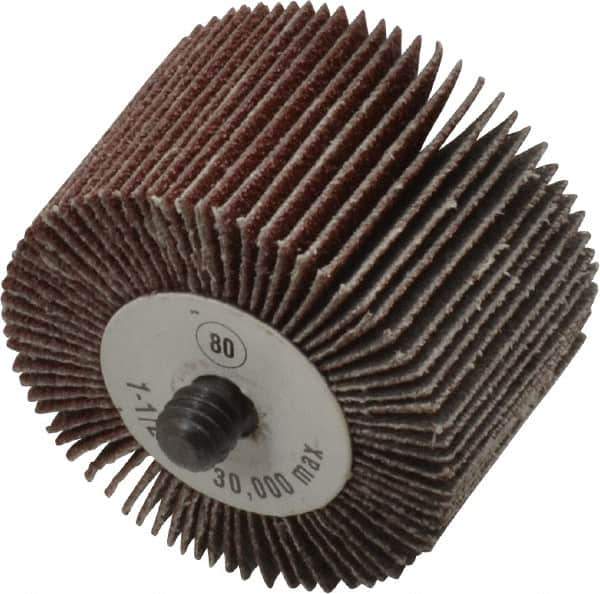 Camel Grinding Wheels - 1-1/2" Diam x 1" Face Width, Medium Aluminum Oxide Coated Mounted Flap Wheel - 1/4-20 Threaded Mount, 80 Grit, 30,000 Max RPM - Apex Tool & Supply