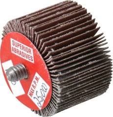 Superior Abrasives - 1-1/2" Diam x 1" Face Width, Very Fine Aluminum Oxide Coated Mounted Flap Wheel - 1/4-20 Threaded Mount, 180 Grit, 30,000 Max RPM - Apex Tool & Supply