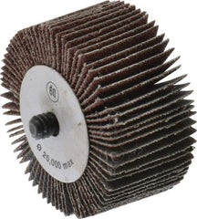 CGW Abrasives - 2" Diam x 1" Face Width, Medium Aluminum Oxide Coated Mounted Flap Wheel - 1/4-20 Threaded Mount, 60 Grit, 25,000 Max RPM - Apex Tool & Supply