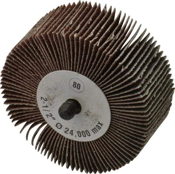 CGW Abrasives - 2-1/2" Diam x 1" Face Width, Medium Aluminum Oxide Coated Mounted Flap Wheel - 1/4-20 Threaded Mount, 80 Grit, 25,000 Max RPM - Apex Tool & Supply