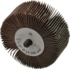 CGW Abrasives - 2-1/2" Diam x 1" Face Width, Medium Aluminum Oxide Coated Mounted Flap Wheel - 1/4-20 Threaded Mount, 80 Grit, 25,000 Max RPM - Apex Tool & Supply