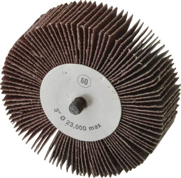 Camel Grinding Wheels - 3" Diam x 1" Face Width, Medium Aluminum Oxide Coated Mounted Flap Wheel - 1/4-20 Threaded Mount, 60 Grit, 20,000 Max RPM - Apex Tool & Supply