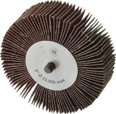 Camel Grinding Wheels - 3" Diam x 1" Face Width, Medium Aluminum Oxide Coated Mounted Flap Wheel - 1/4-20 Threaded Mount, 60 Grit, 20,000 Max RPM - Apex Tool & Supply