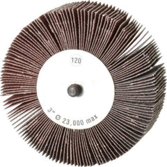 Camel Grinding Wheels - 3" Diam x 1" Face Width, Fine Aluminum Oxide Coated Mounted Flap Wheel - 1/4-20 Threaded Mount, 120 Grit, 20,000 Max RPM - Apex Tool & Supply