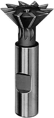 Keo - 2-1/4" Diam x 11/16" Width of Cut, 45° Included Angle, Cobalt Dovetail Cutter - 1" Shank Diam, 3-1/16" Shank Length, 3-3/4" Overall Length, Weldon Flat, Uncoated - Apex Tool & Supply
